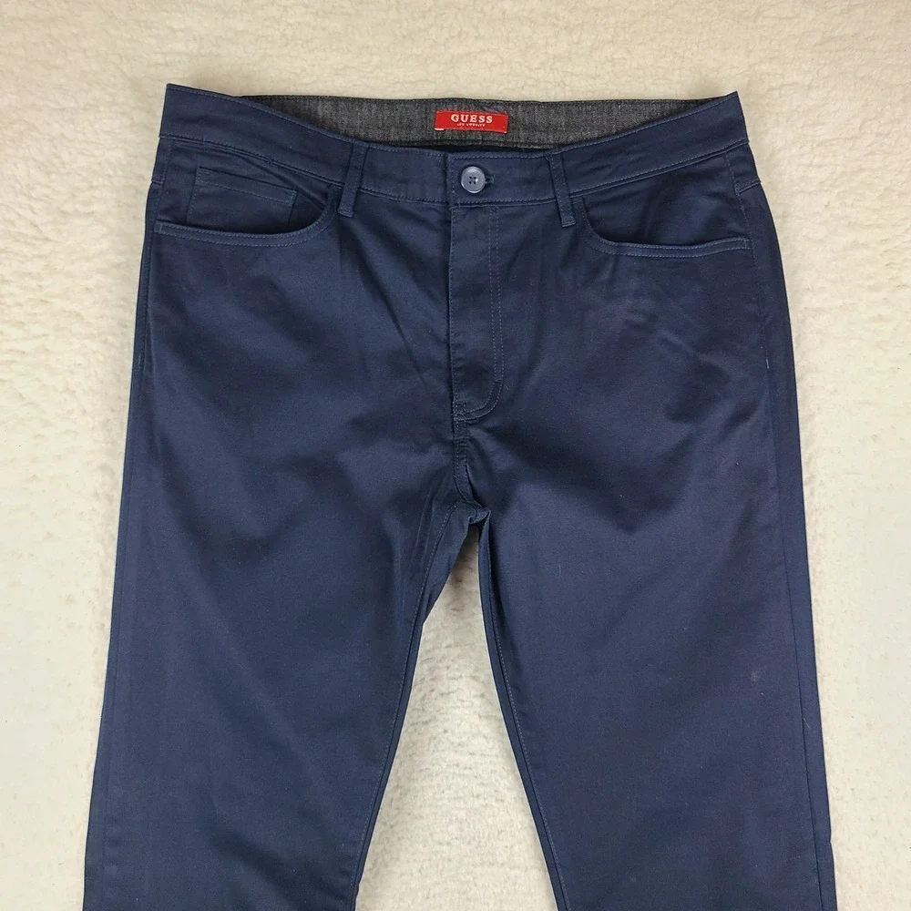 Guess Pants Mens 36x32 Blue Navy Slim Straight‎ Cotton Chino Khakis *